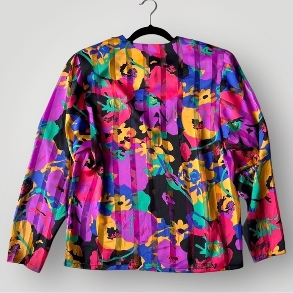 Vintage 80s Carry Back Floral Blouse Top Long Sleeve - Picture 13 of 16